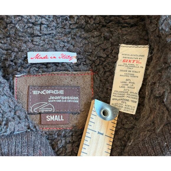 Vintage Energie Miss Sixty Mens Small Wool Sweater Cable Knit Sherpa Lined Italy - Picture 2 of 11